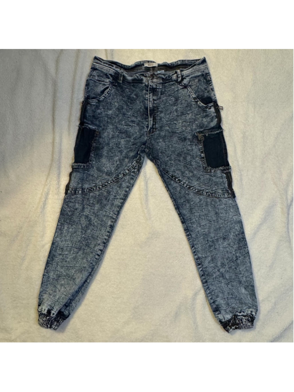 Red Fox Premium Jeans Acid Wash Moto Cargo Jogger Pants Size 19 Women Stretch